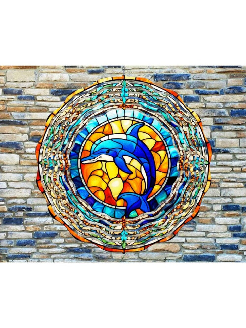 10" Colorful Dolphin Stained Glass Wind Spinner Yard Decor 3D Aluminum rws-180
